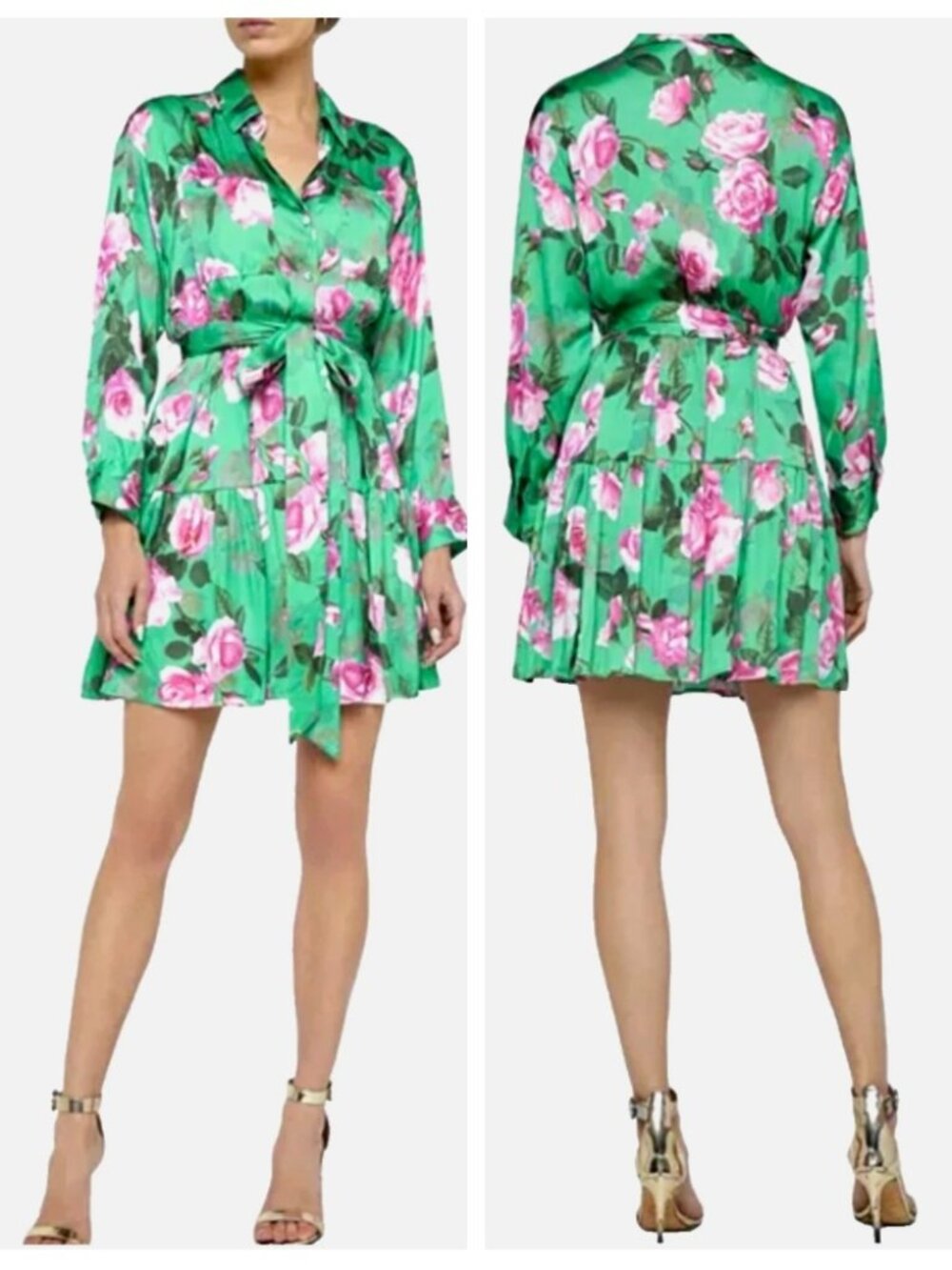 NWT L'Agence Virlen Satin Shirt belted Dress w/pockets S $495 - Picture 3 of 14